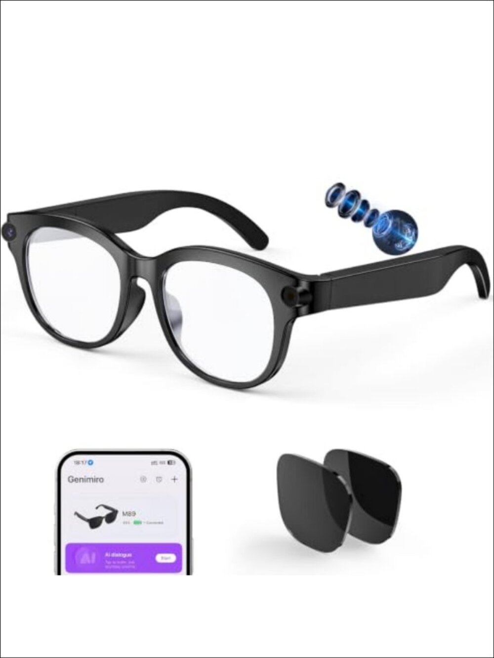 AI Smart Glasses HD Camera Bluetooth Audio Video Recording Translation